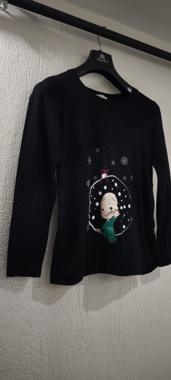 Siyah Baskılı Uzun Kollu Hamile Sweatshirt - Görsel 3