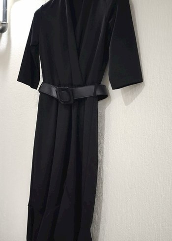 Kemerli Siyah Uzun Kadın Elbise - Görsel 3