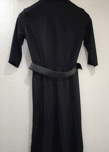 Kemerli Siyah Uzun Kadın Elbise - Görsel 5