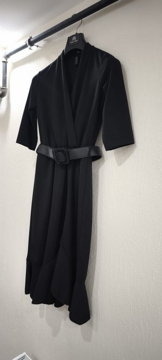 Kemerli Siyah Uzun Kadın Elbise - Görsel 3