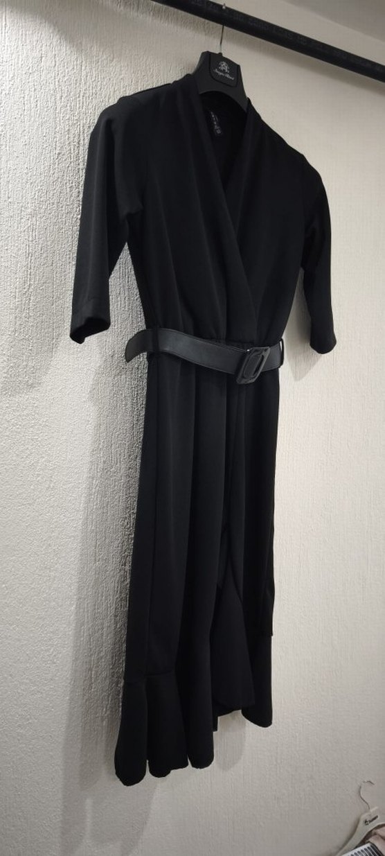 Kemerli Siyah Uzun Kadın Elbise - Görsel 2