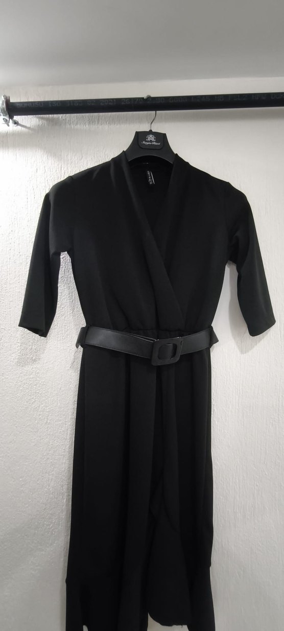 Kemerli Siyah Uzun Kadın Elbise - Görsel 4