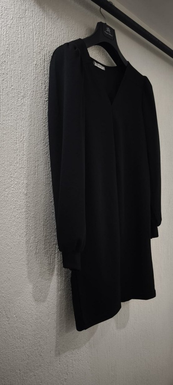 Siyah Uzun Drapeli Kadın Elbise - Görsel 3