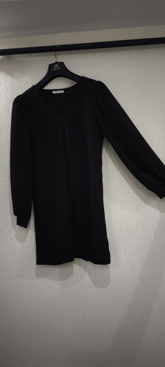 Siyah Uzun Drapeli Kadın Elbise - Görsel 4