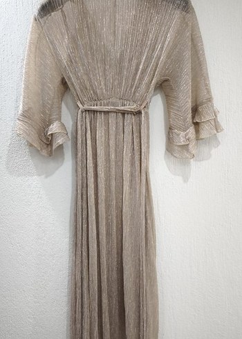 Bej Piliseli Uzun Kadın Elbise - Görsel 5