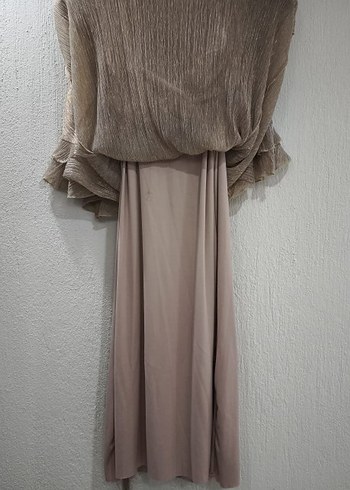 Bej Piliseli Uzun Kadın Elbise - Görsel 6