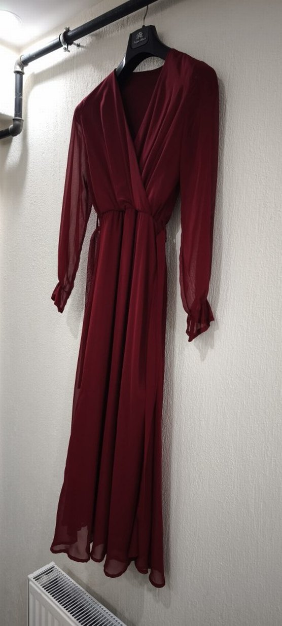 Uzun kollu içi astarlı uzun elbise - Görsel 3