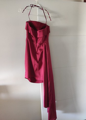 Bordo Drapeli Straplez Midi Elbise