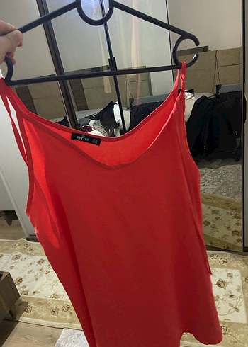 Kırmızı Midi V Yaka Salaş Elbise - Görsel 3