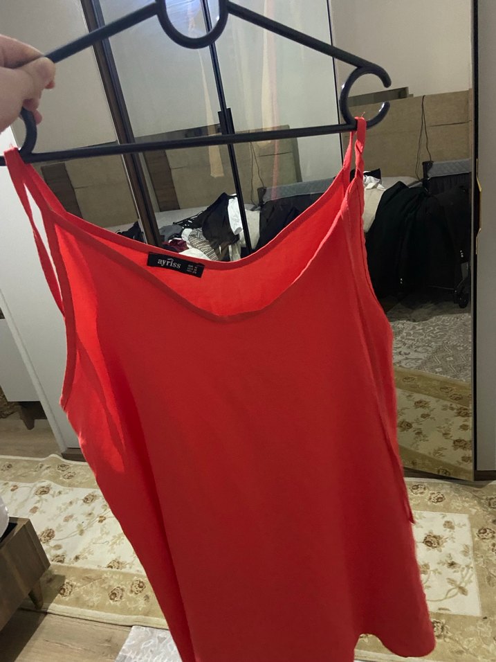 Kırmızı Midi V Yaka Salaş Elbise - Görsel 3