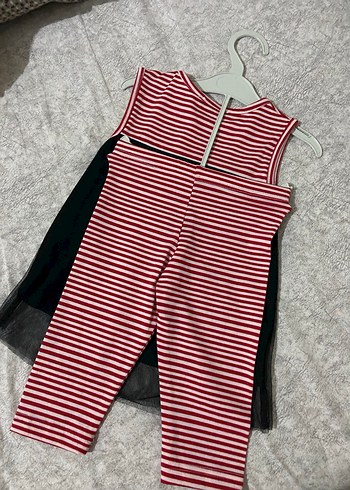 Kız Çocuk Renkli Çizgili Tunik ve Tayt Takımı - Görsel 2