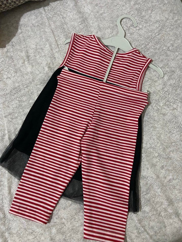 Kız Çocuk Renkli Çizgili Tunik ve Tayt Takımı - Görsel 2