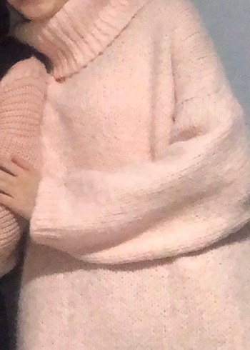 Pembe Uzun Örgü Kadın Kazak - Görsel 2