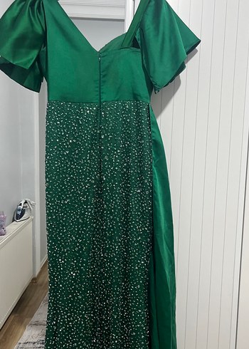 Yeşil Parlak Drapeli Uzun Abiye Elbise - Görsel 5