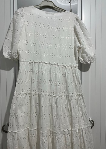 Dantel Detaylı Beyaz Bohem Midi Elbise - Görsel 3