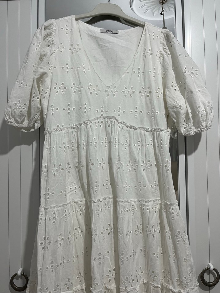 Dantel Detaylı Beyaz Bohem Midi Elbise - Görsel 2