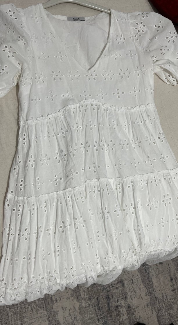 Dantel Detaylı Beyaz Bohem Midi Elbise - Görsel 4
