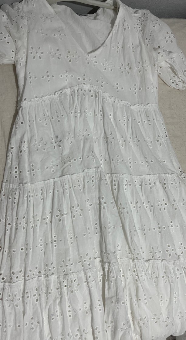 Dantel Detaylı Beyaz Bohem Midi Elbise - Görsel 5