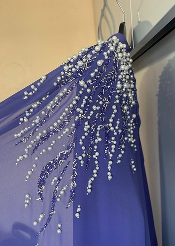 Mor Drapeli Uzun Abiye Elbise - Görsel 5