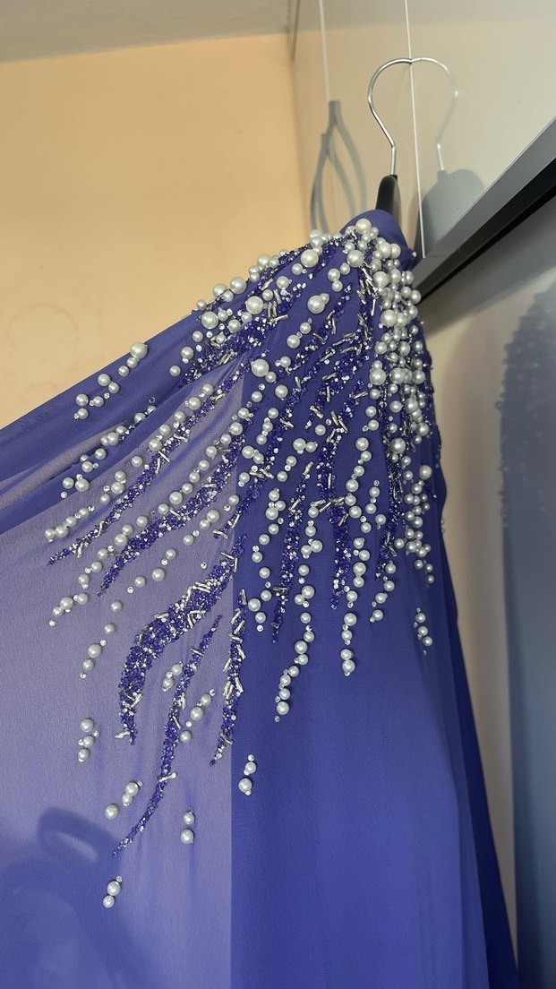 Mor Drapeli Uzun Abiye Elbise - Görsel 5