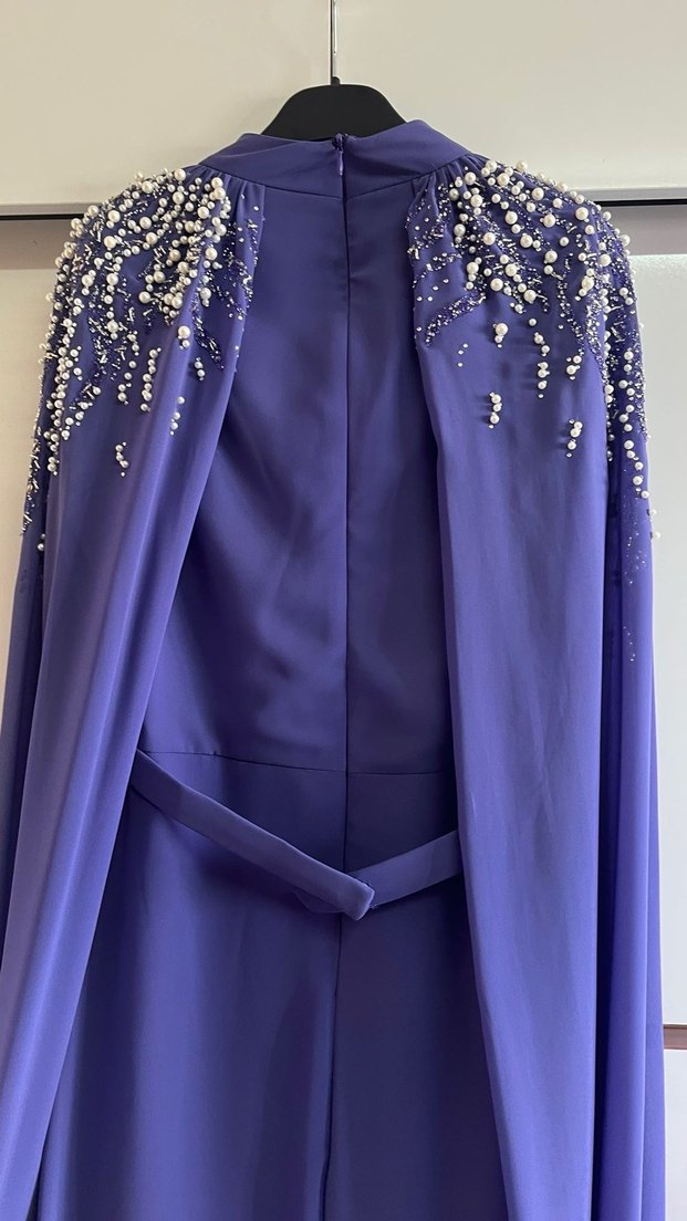 Mor Drapeli Uzun Abiye Elbise - Görsel 2