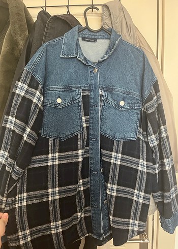 Düğmeli Denim ve Ekose Kadın Gömlek - Görsel 5