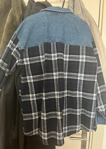 Düğmeli Denim ve Ekose Kadın Gömlek - Görsel 2