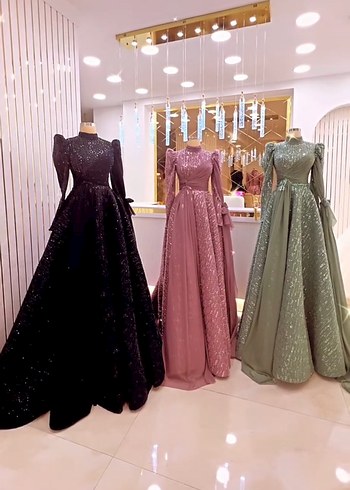 Nakışlı Uzun Kollu Kadın Abiye Elbise - Görsel 2