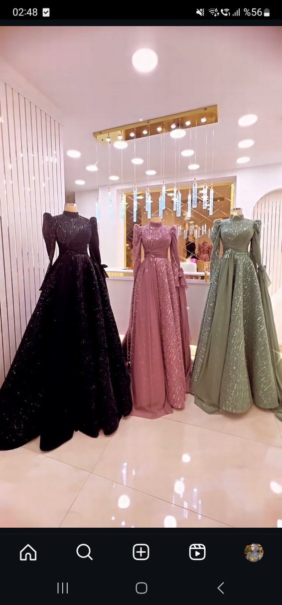 Nakışlı Uzun Kollu Kadın Abiye Elbise - Görsel 2