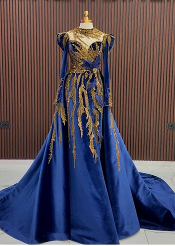 Uzun Kollu Drapeli Mor Abiye Elbise - Görsel 5