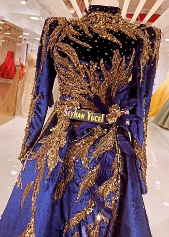 Uzun Kollu Drapeli Mor Abiye Elbise - Görsel 2