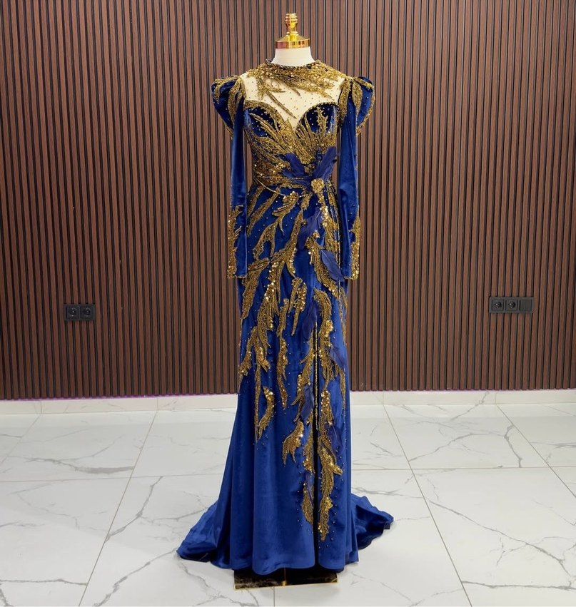 Uzun Kollu Drapeli Mor Abiye Elbise - Görsel 4