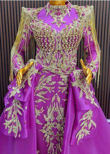 Pembe Nakışlı Uzun Kadın Abiye - Görsel 2