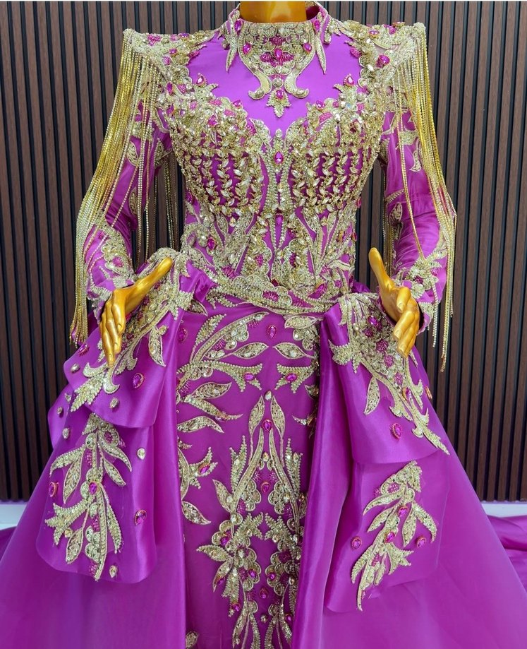 Pembe Nakışlı Uzun Kadın Abiye - Görsel 2