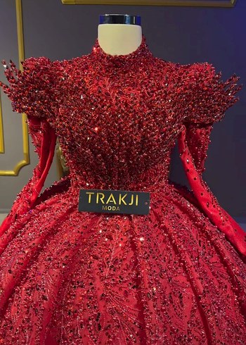 Uzun Kollu İşlemeli Kırmızı kınalık giris - Görsel 2