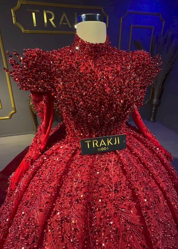 Uzun Kollu İşlemeli Kırmızı kınalık giris - Görsel 3