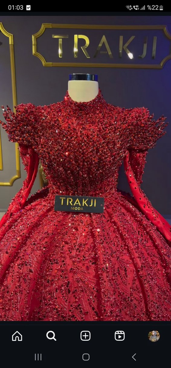 Uzun Kollu İşlemeli Kırmızı kınalık giris - Görsel 2