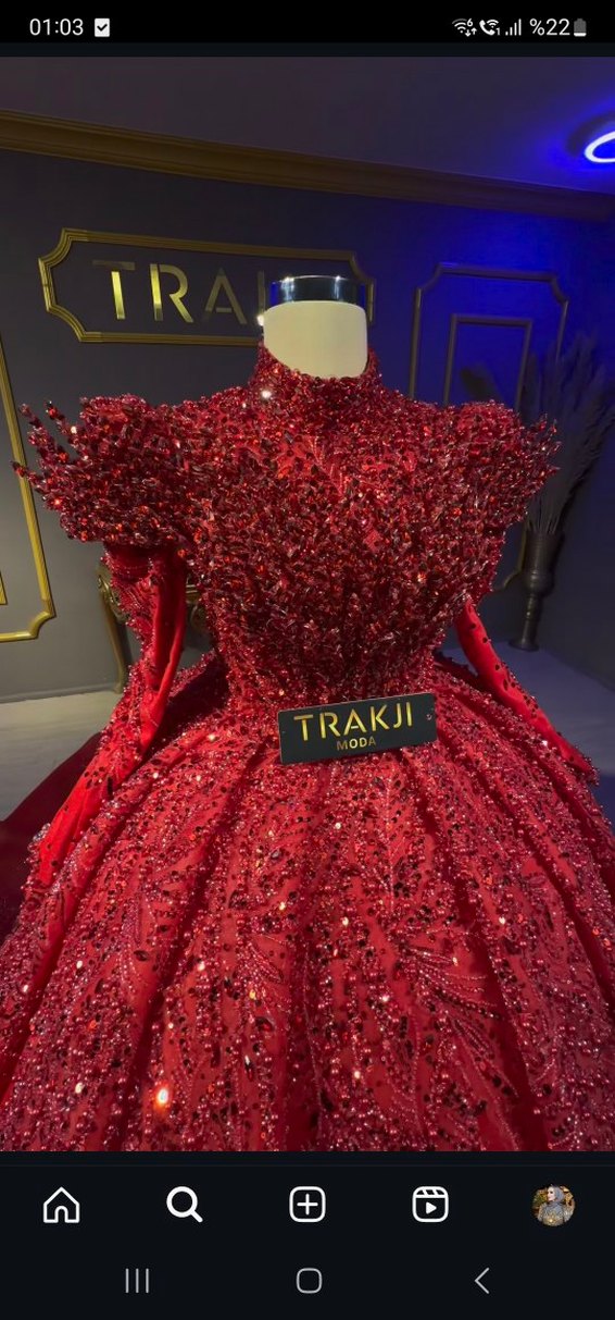 Uzun Kollu İşlemeli Kırmızı kınalık giris - Görsel 3