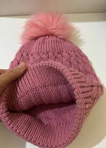 Pembe Örgü Kadın Bere Ponponlu - Görsel 2