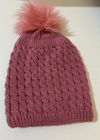 Pembe Örgü Kadın Bere Ponponlu - Görsel 3