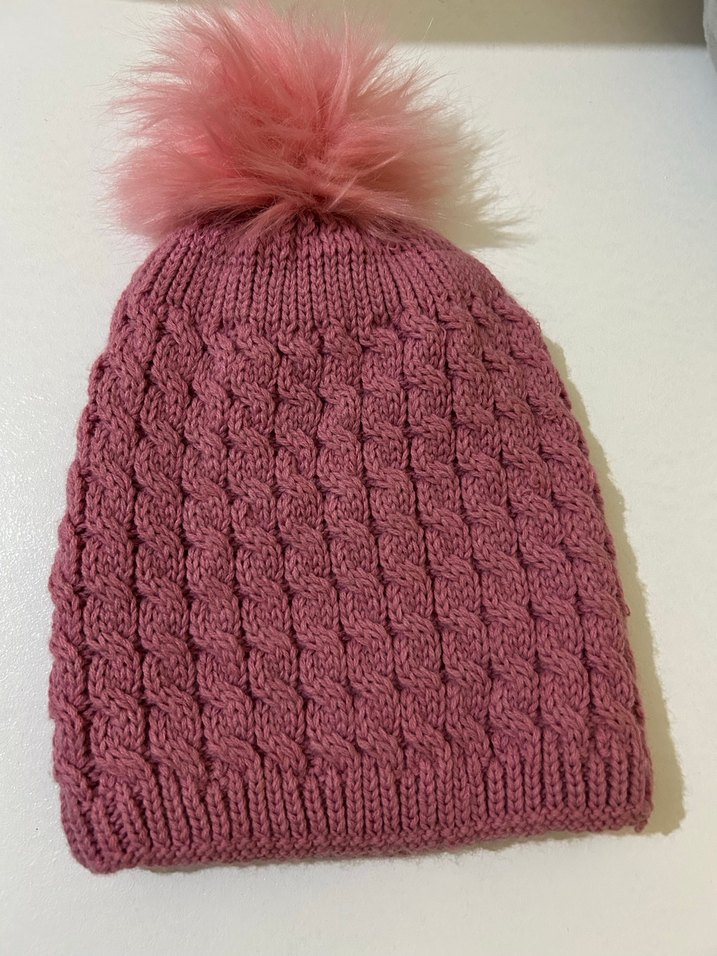 Pembe Örgü Kadın Bere Ponponlu - Görsel 3