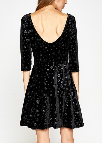 Koton Kadife Uzun Kollu Düz Siyah Elbise - Görsel 4