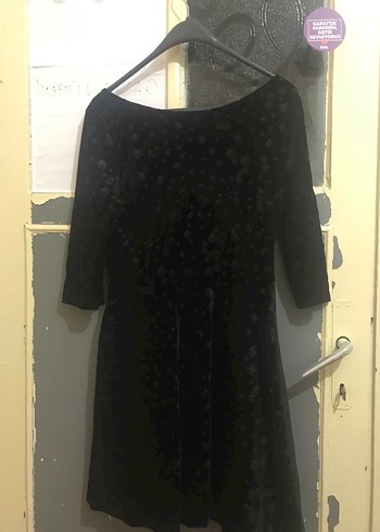 Koton Kadife Uzun Kollu Düz Siyah Elbise - Görsel 2