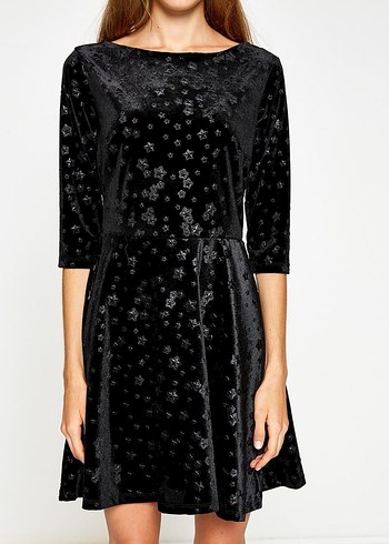 Koton Kadife Uzun Kollu Düz Siyah Elbise - Görsel 5