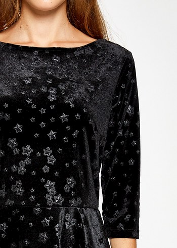 Koton Kadife Uzun Kollu Düz Siyah Elbise - Görsel 3