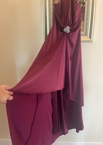 Bordo Drapeli Uzun Abiye Elbise - Görsel 3