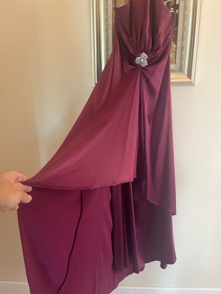 Bordo Drapeli Uzun Abiye Elbise - Görsel 3