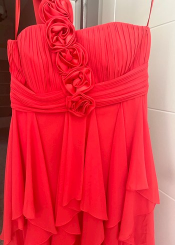 Kırmızı Drapeli Uzun Abiye Elbise - Görsel 2