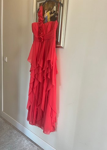 Kırmızı Drapeli Uzun Abiye Elbise - Görsel 4