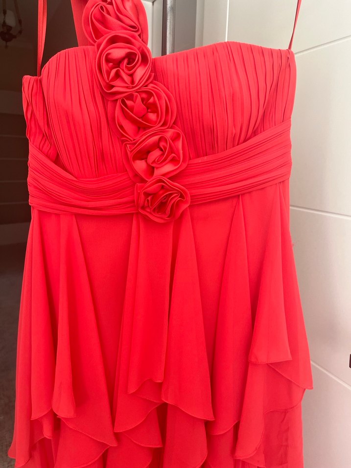 Kırmızı Drapeli Uzun Abiye Elbise - Görsel 2